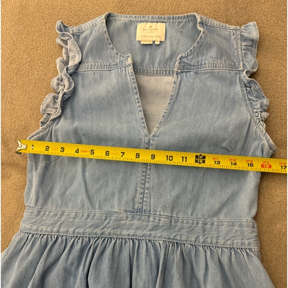 Kate Spade Blue Denim Dip Dye Chambray Fit Flare Dress Ruffle Sleeves Size 4 - Picture 7 of 10
